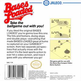 Box back cover for Bases Loaded on the Nintendo Game Boy.