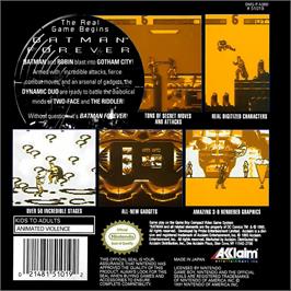 Box back cover for Batman Forever on the Nintendo Game Boy.