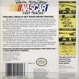 Box back cover for Bill Elliott's Nascar Fast Tracks on the Nintendo Game Boy.