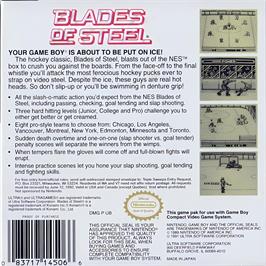 Box back cover for Blades Of Steel on the Nintendo Game Boy.