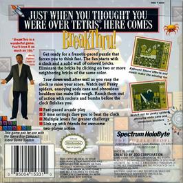 Box back cover for Breakthru! on the Nintendo Game Boy.