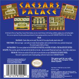 Box back cover for Caesars Palace on the Nintendo Game Boy.