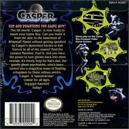 Box back cover for Casper on the Nintendo Game Boy.