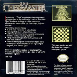 Box back cover for Chessmaster on the Nintendo Game Boy.