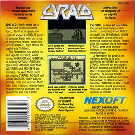 Box back cover for Cyraid on the Nintendo Game Boy.