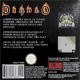 Box back cover for Diablo on the Nintendo Game Boy.