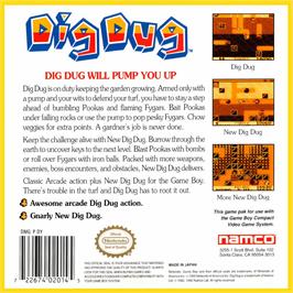 Box back cover for Dig Dug on the Nintendo Game Boy.