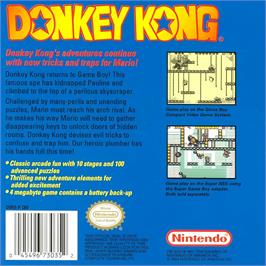 Box back cover for Donkey Kong on the Nintendo Game Boy.