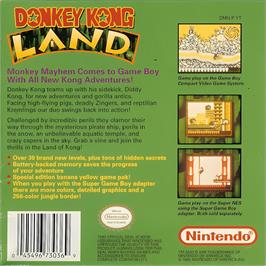 Box back cover for Donkey Kong Land on the Nintendo Game Boy.