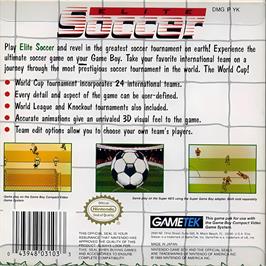 Box back cover for Elite Soccer on the Nintendo Game Boy.