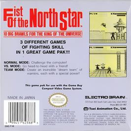Box back cover for Fist Of The North Star on the Nintendo Game Boy.