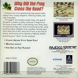 Box back cover for Frogger on the Nintendo Game Boy.
