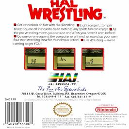 Box back cover for Hal Wrestling on the Nintendo Game Boy.