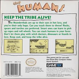 Box back cover for Humans, The on the Nintendo Game Boy.