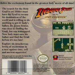 Box back cover for Indiana Jones and the Last Crusade on the Nintendo Game Boy.
