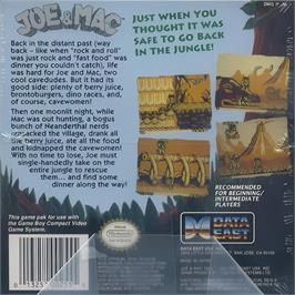 Box back cover for Joe And Mac - Caveman Ninja on the Nintendo Game Boy.