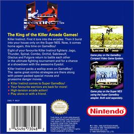 Box back cover for Killer Instinct on the Nintendo Game Boy.