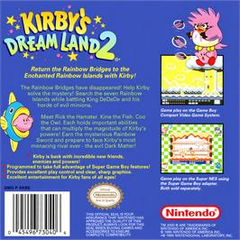 Box back cover for Kirby's Dream Land 2 on the Nintendo Game Boy.
