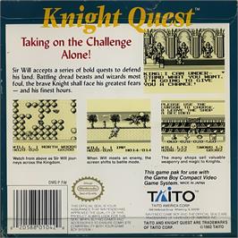 Box back cover for Knight Quest on the Nintendo Game Boy.