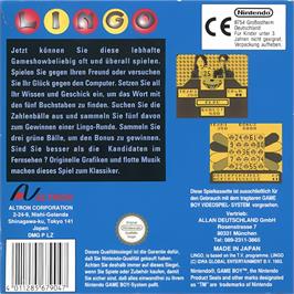 Box back cover for Lingo on the Nintendo Game Boy.