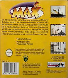 Box back cover for Max on the Nintendo Game Boy.