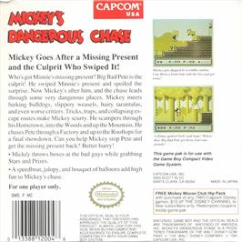 Box back cover for Mickey's Dangerous Chase on the Nintendo Game Boy.