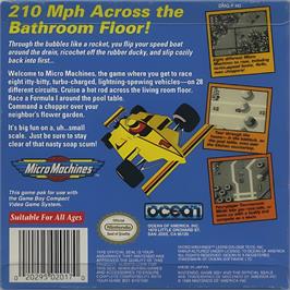 Box back cover for Micro Machines on the Nintendo Game Boy.