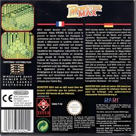 Box back cover for Monster Max on the Nintendo Game Boy.