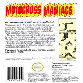 Box back cover for Motocross Maniacs on the Nintendo Game Boy.