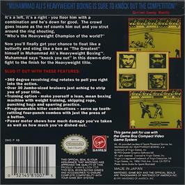 Box back cover for Muhammad Ali Heavyweight Boxing on the Nintendo Game Boy.