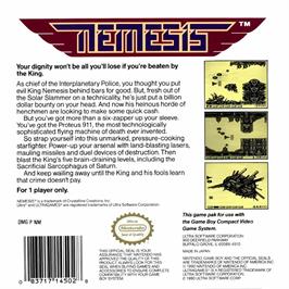 Box back cover for Nemesis on the Nintendo Game Boy.