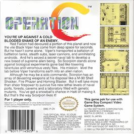 Box back cover for Operation C on the Nintendo Game Boy.