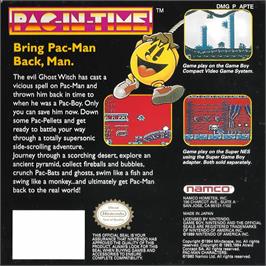 Box back cover for Pac-in-time on the Nintendo Game Boy.