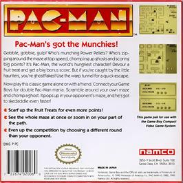 Box back cover for Pac-man on the Nintendo Game Boy.