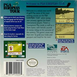 Box back cover for Pga European Tour on the Nintendo Game Boy.