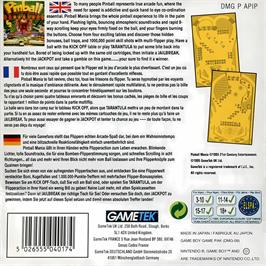Box back cover for Pinball Mania on the Nintendo Game Boy.