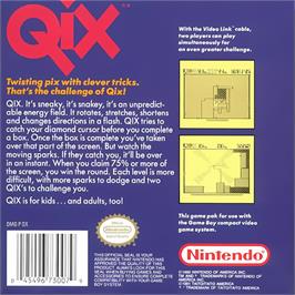 Box back cover for QIX on the Nintendo Game Boy.