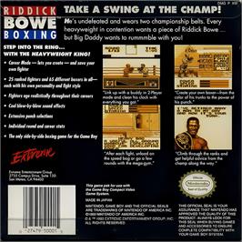 Box back cover for Riddick Bowe Boxing on the Nintendo Game Boy.