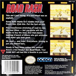 Box back cover for Road Rash on the Nintendo Game Boy.