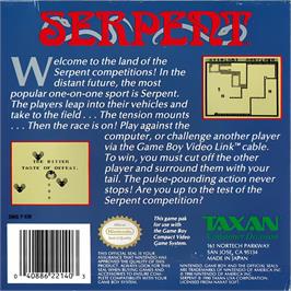 Box back cover for Serpent on the Nintendo Game Boy.