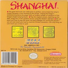 Box back cover for Shanghai on the Nintendo Game Boy.