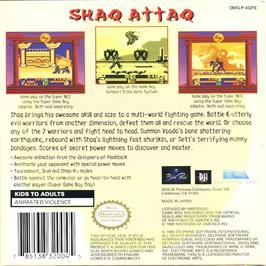 Box back cover for Shaq Fu on the Nintendo Game Boy.