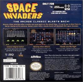 Box back cover for Space Invaders on the Nintendo Game Boy.