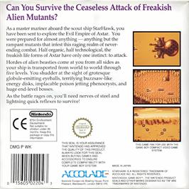 Box back cover for Star Hawk on the Nintendo Game Boy.