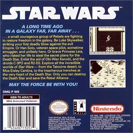 Box back cover for Star Wars on the Nintendo Game Boy.