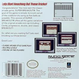 Box back cover for Super Breakout! on the Nintendo Game Boy.