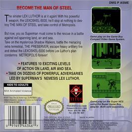 Box back cover for Superman on the Nintendo Game Boy.