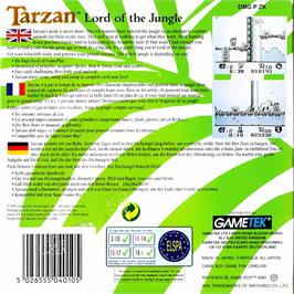 Box back cover for Tarzan - Lord of the Jungle on the Nintendo Game Boy.
