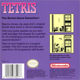 Box back cover for Tetris on the Nintendo Game Boy.