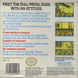 Box back cover for Turrican on the Nintendo Game Boy.